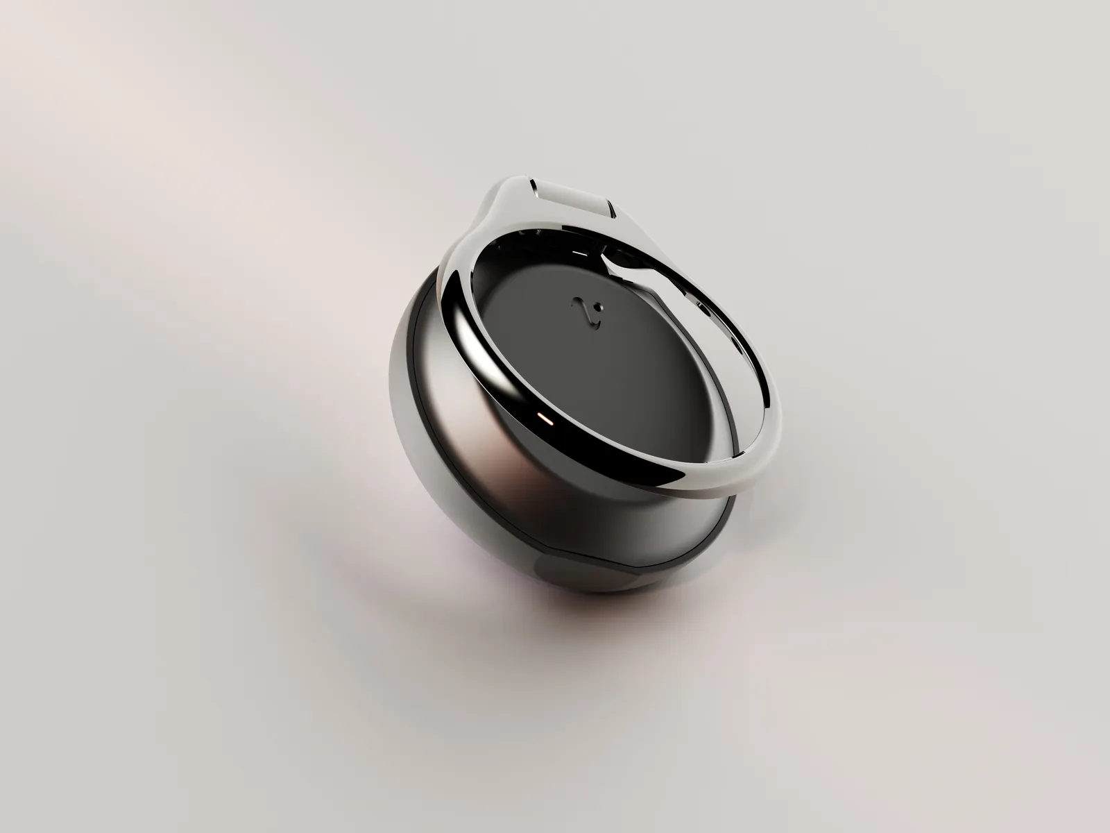 The Vire Clip seen at an angle, the polished metal ring standing proud of the body it encircles.